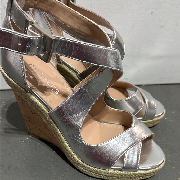 Charles Silver Wedge Sandals - Picture 1 of 8